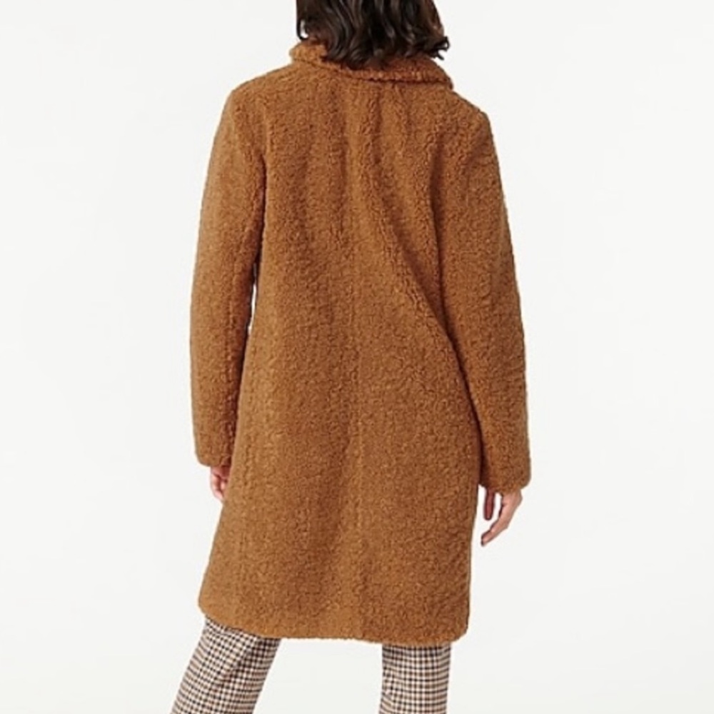 J. Crew Sherpa teddy trench coat jacket XXS petite warm brandy tan - Picture 2 of 9